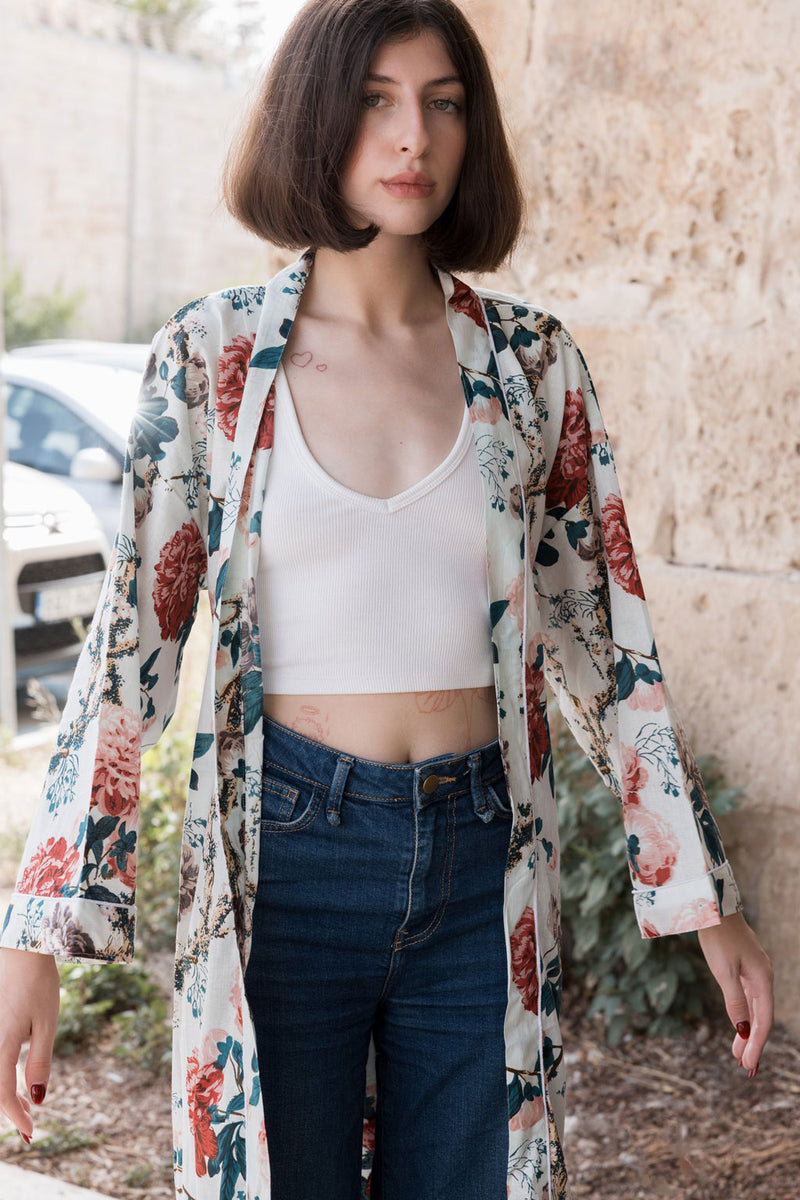 White Floral Kimono