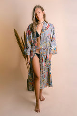 Grey Floral Kimono