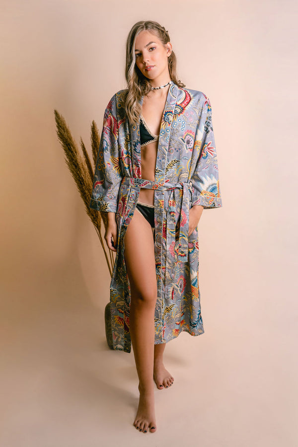 Kimono floral gris